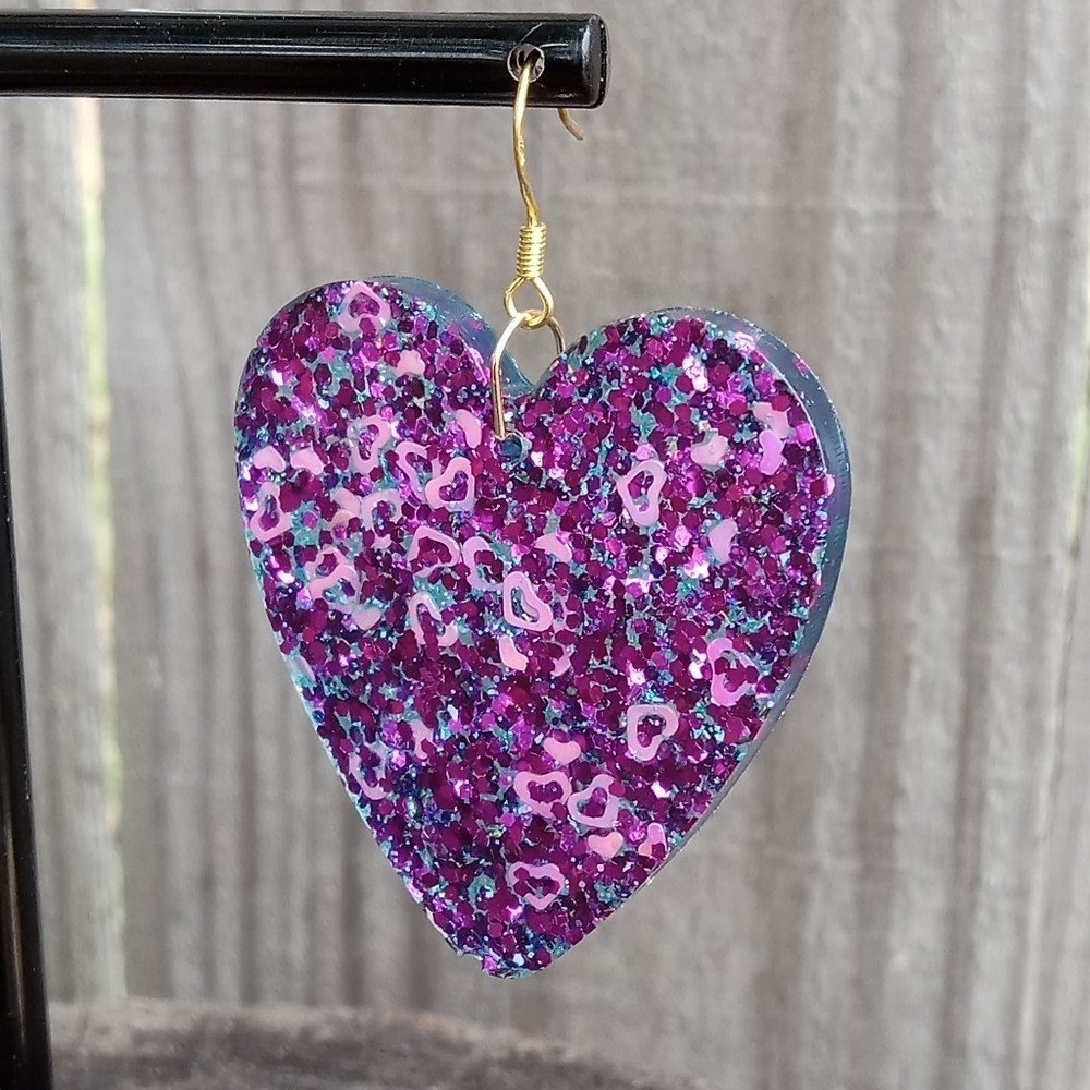 Glitter Heart Earrings - Picture 4 of 7